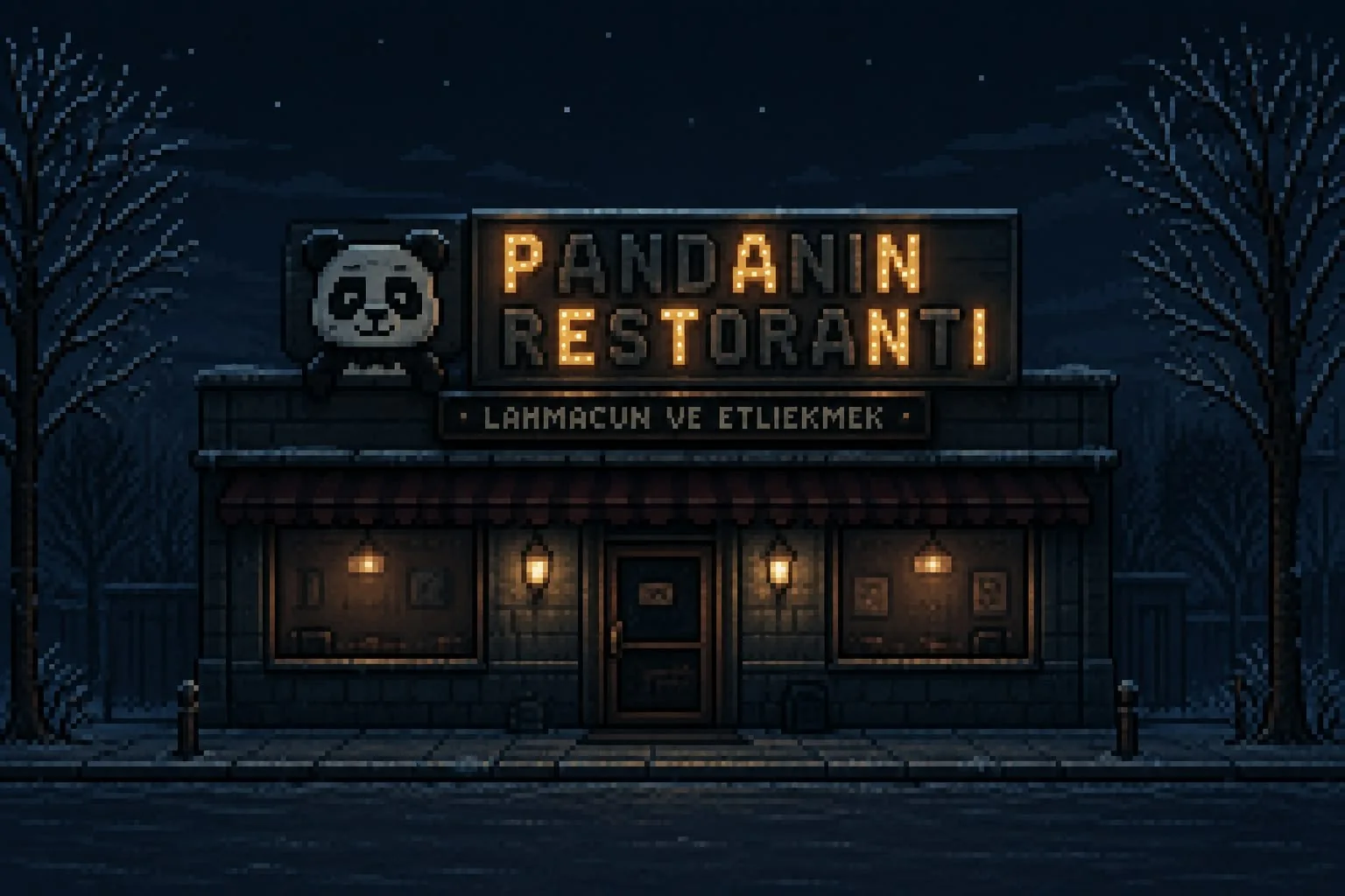 Pandanın Restoranı gece dış cephe konsepti